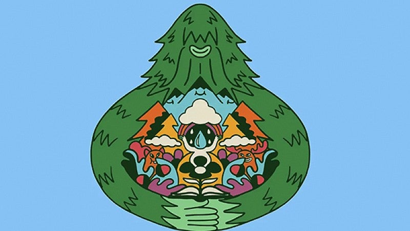 Illustration of Sassy logo, a Sasquatch with arms encircling an outdoor scene