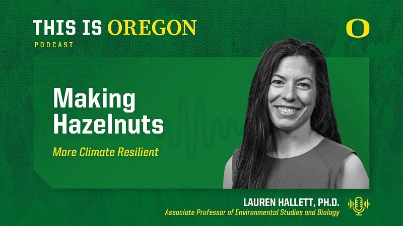 Title page of This is Oregon podcast with photo of researcher