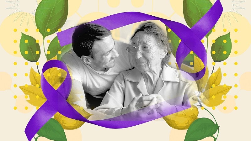 Illustration with man and elderly woman