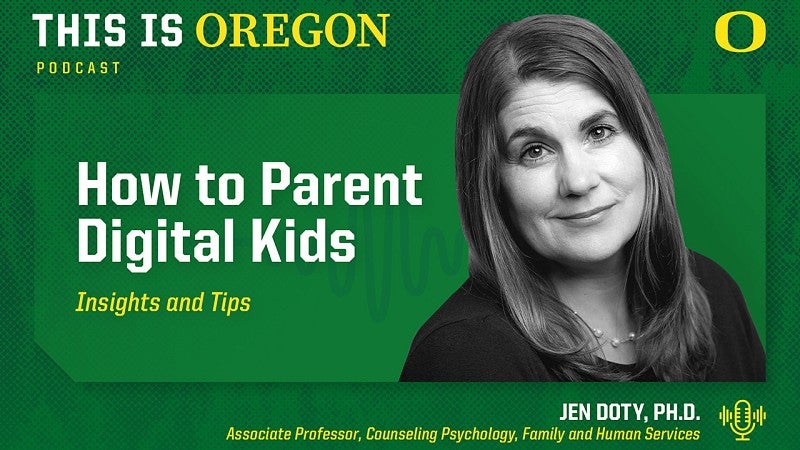 This is Oregon podcast title page with photo of Jen Doty