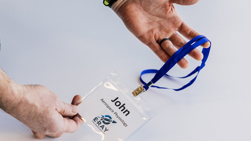 Nametag for an employee of a fictional aerospace company