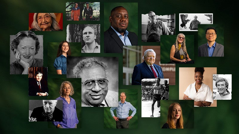 A collage of portraits of exceptional members of the UO community