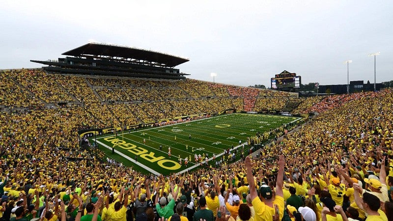 The crowd at Autzen Stadium