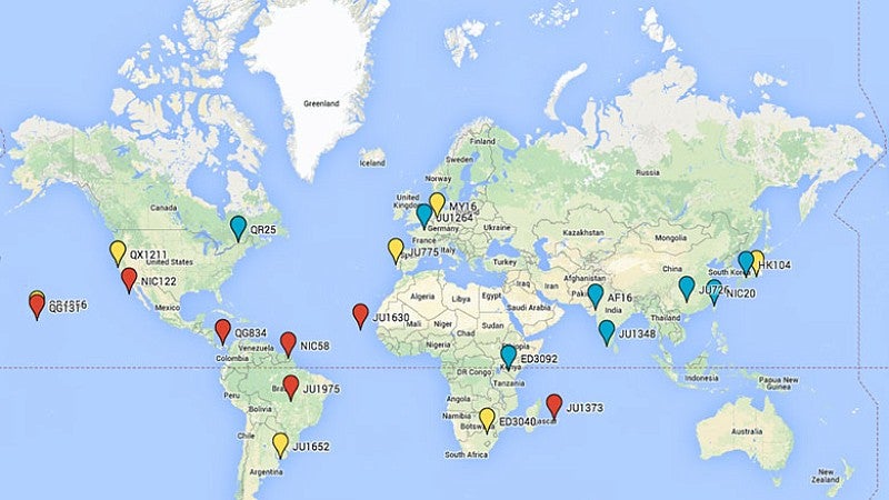 Map showing the locations of worm strains that were used in the study