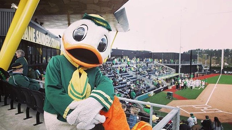 The Oregon Duck at the new Jane Sanders Stadium.