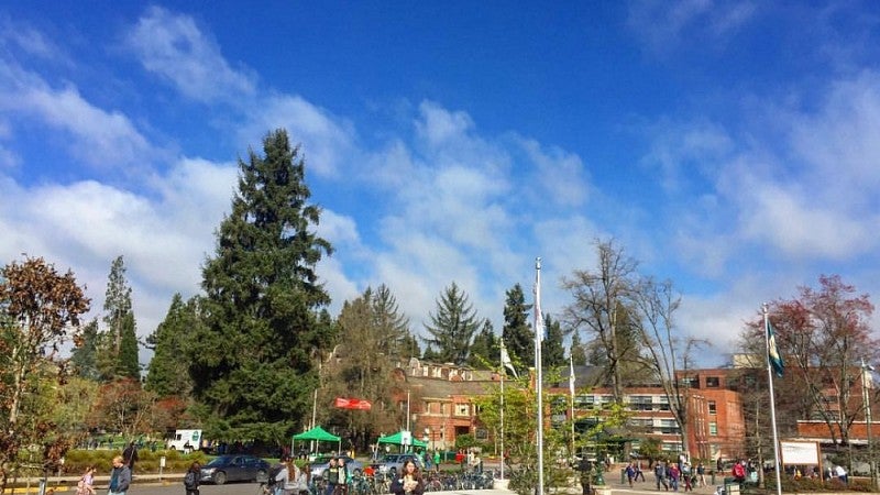 Scenic photo from the EMU Amphitheater of wispy clouds in a blue sky. 