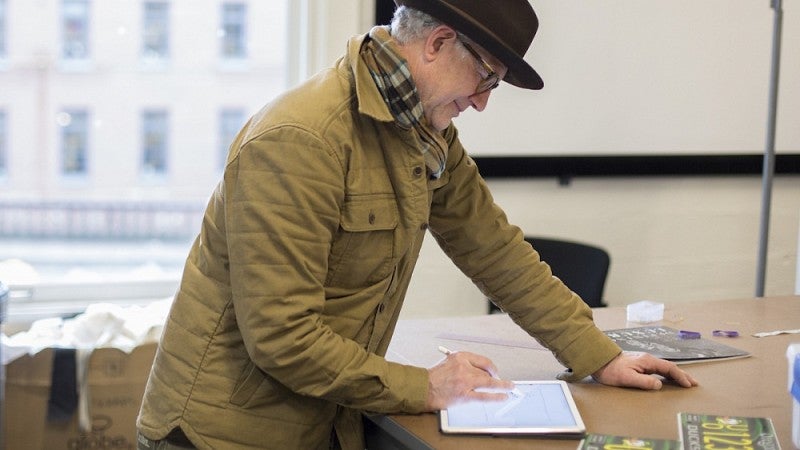 Nike designer Tinker Hatfield in the studio