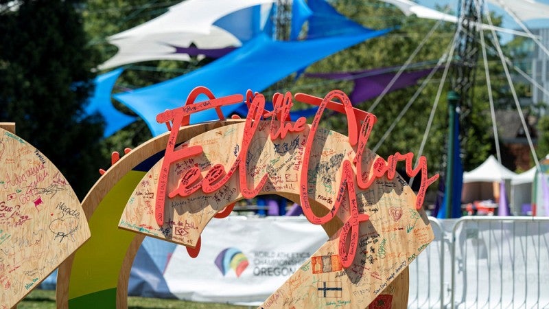 Signage outside the World Athletics Championships