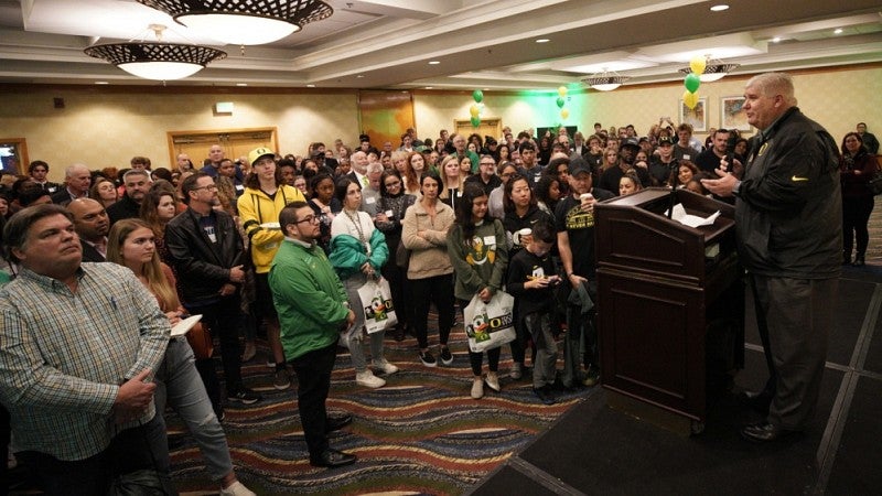 Roger Thompson addressing a crowd