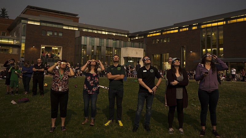 All eyes looked skyward, toward the eclipse, Monday morning