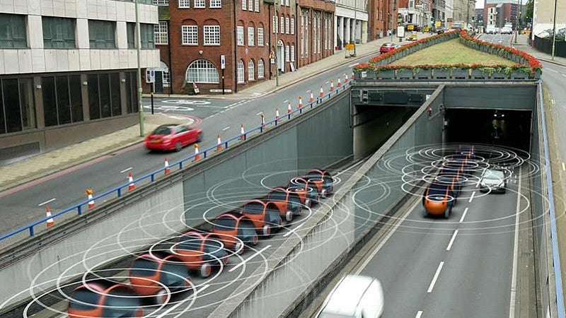 Self-driving cars on roadway