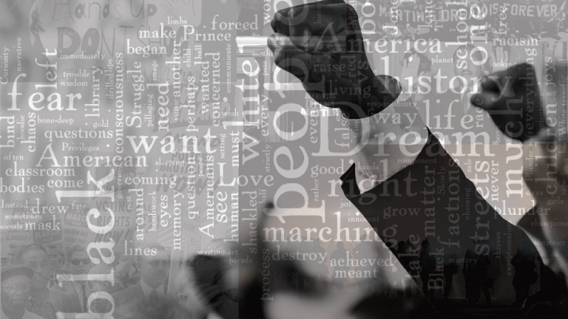 Word cloud image with Black Power salute
