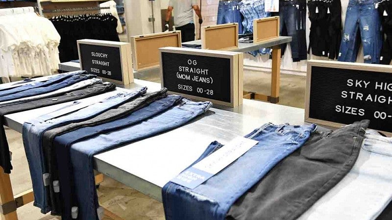 Jeans laid out on table