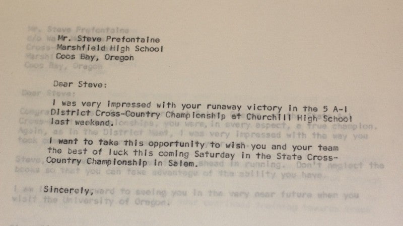 Correspondence between Steve Prefontaine and Bill Dellinger