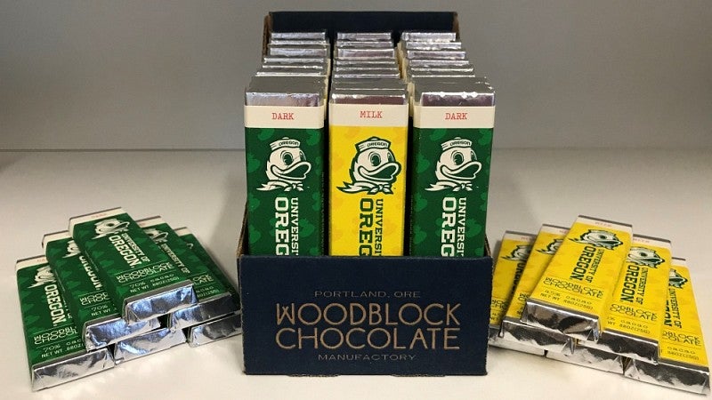 Woodblock Chocolate bars in UO wrappers
