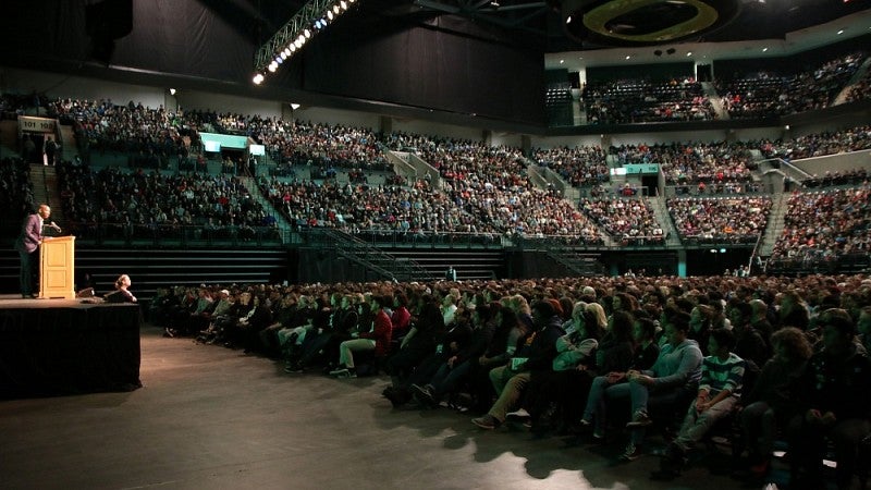 Coates and the crowd at Knight Arena