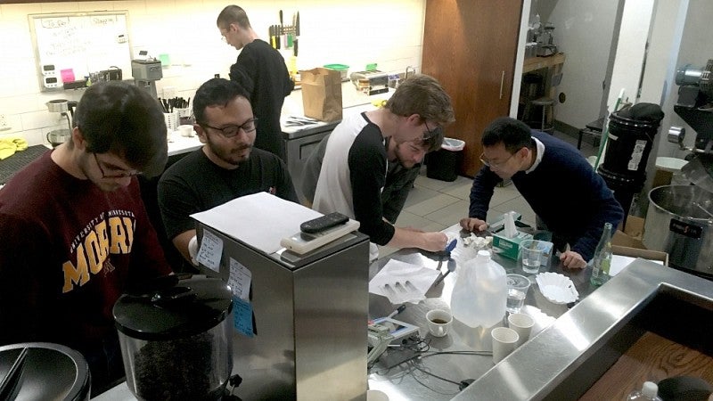 Students doing coffee experiment