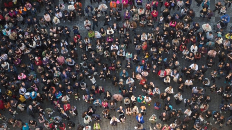 A crowd of people from above