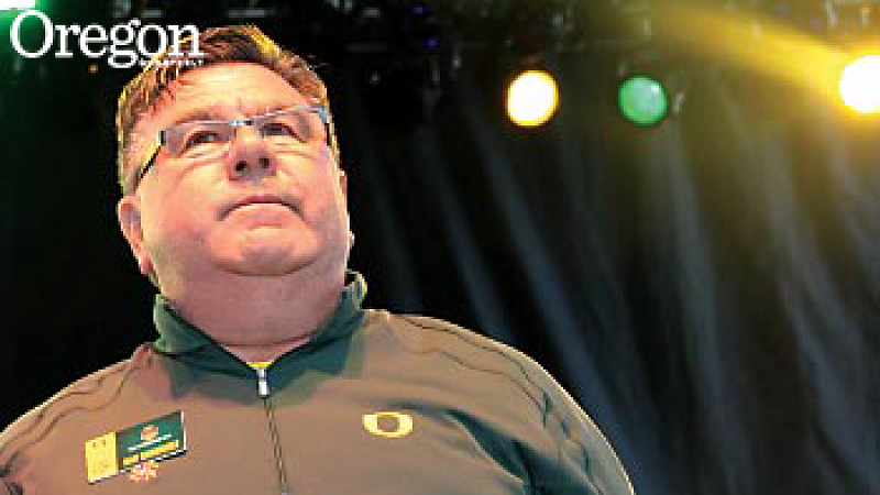 Dan Rodriguez on the pep rally stage before the BCS football championship game in Glendale, Arizona. Photograph by Jack Liu