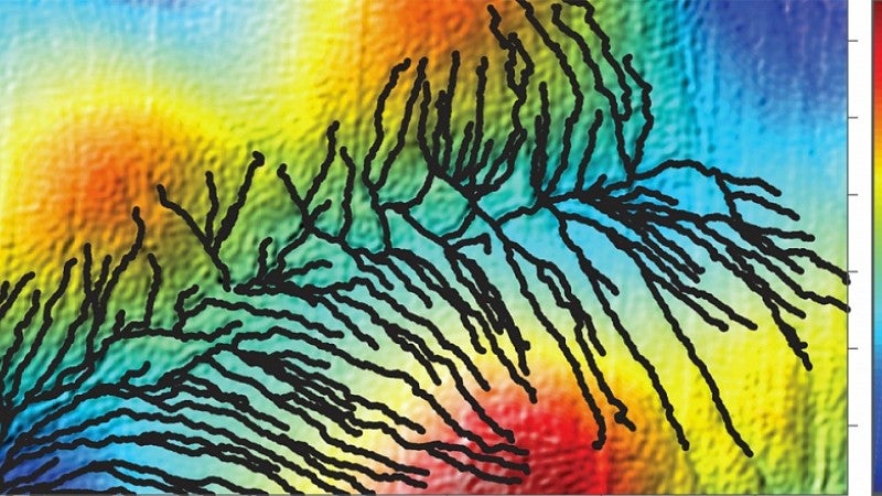 Streams and drainage area overlaid on the ice sheet's surface