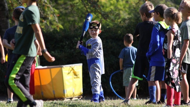 A baseball game, with costumes