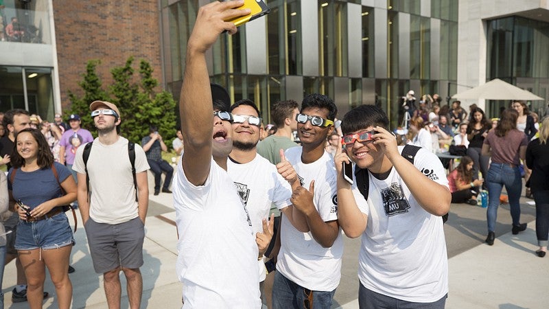 Always time for selfies for UO students, even during a solar eclipse