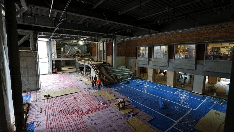 The hearth area of the new EMU addition remains under construction