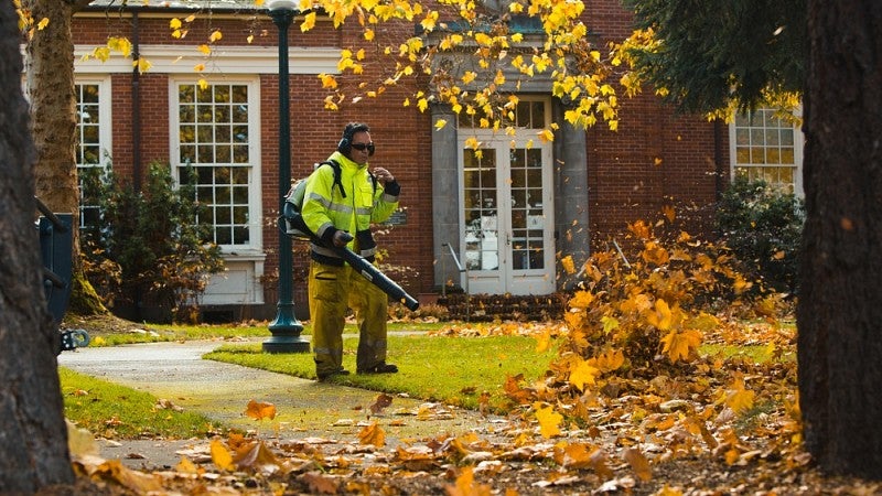 Man using leaf blower