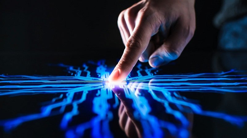 Finger touching flat screen