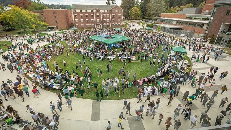 Students on the EMU lawn