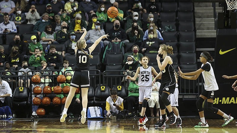 Young girls playing basketball