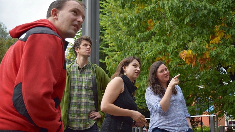 Historic preservation students on a Portland street