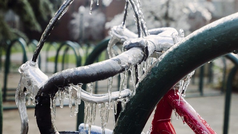 Icicles hanging from handlebars