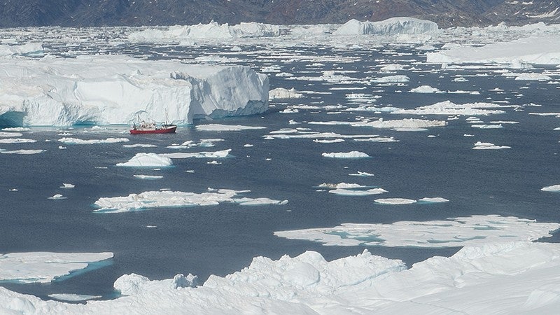 Research ship MV Adolf Jensen in Sermilik Fjord in southeast Greenland