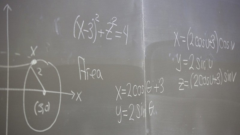 Math problems on chalkboard