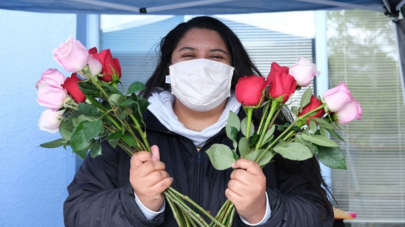 Woman holding roses