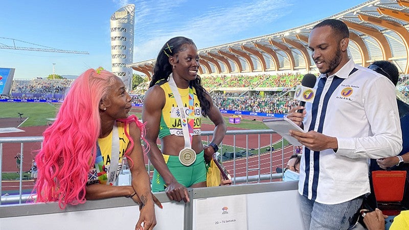 Interviewing Jamaican sprinters