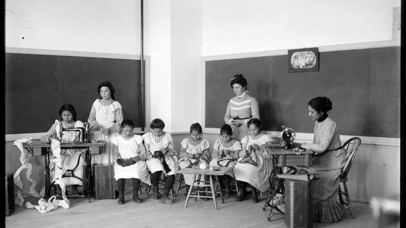 Lee Moorhouse photo of girls at Umatilla Reservation school, c. 1906