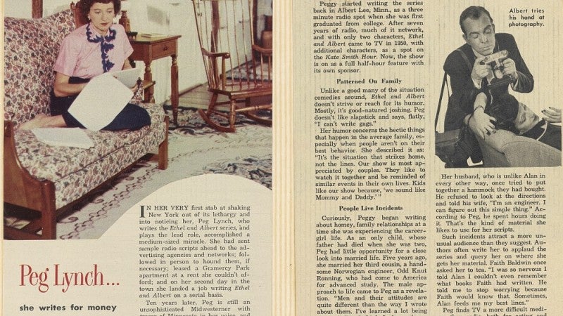 Two-page TV Guide spread with article on Peg Lynch