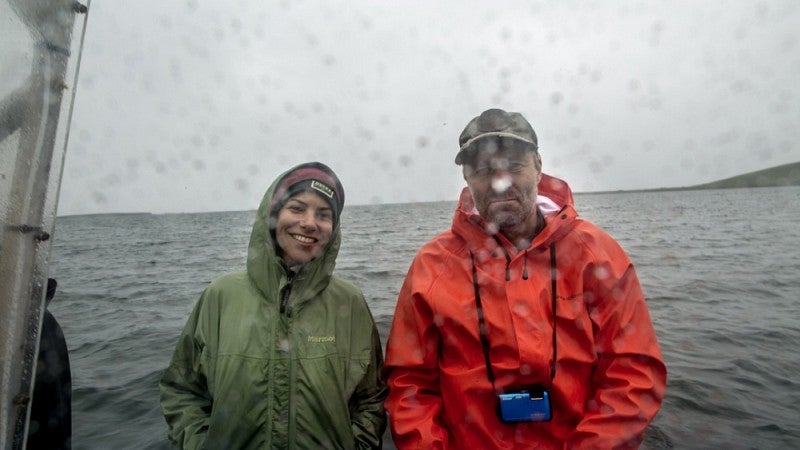 Leilani Sabzalian and Torsten Kjellstrand in a boat