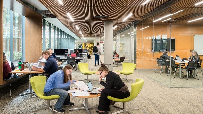 Students working in Price Science Commons and Research Library