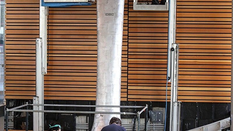 Workers during installation