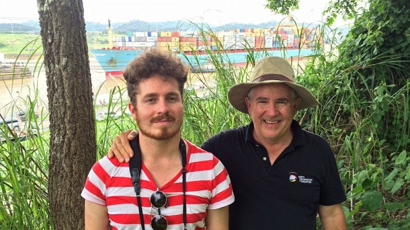 Ray Weldon with his son at the Panama Canal