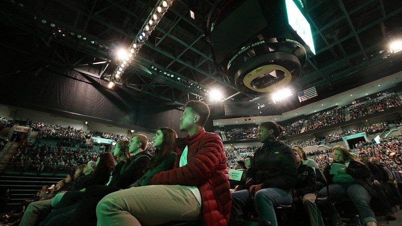 An attentive crowd greeted the author.