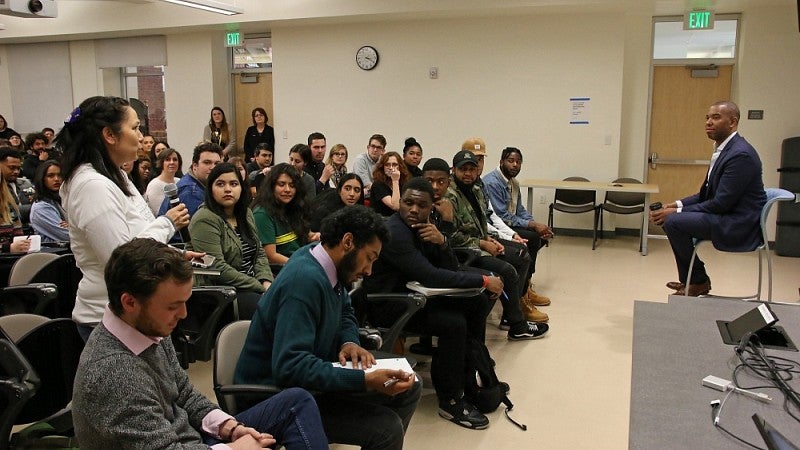 At a question-and-answer session with SOJC students