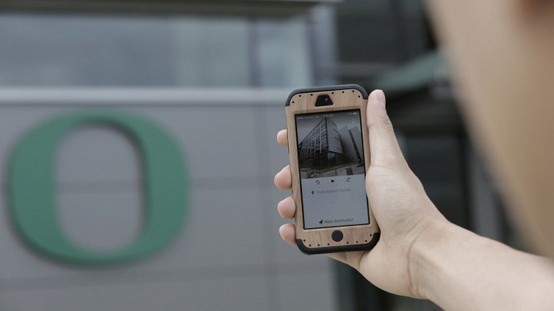 A smartphone snapshot of the new UO self-guided tour app.