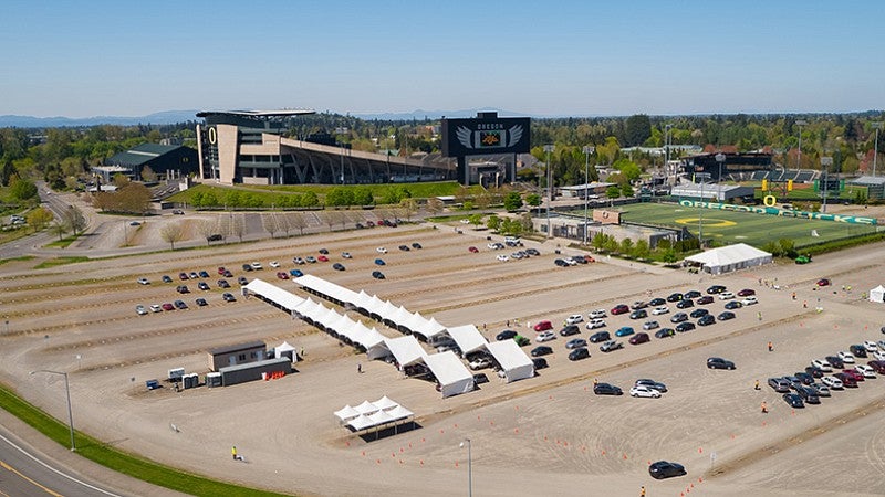 Aerial view of vaccine clinic