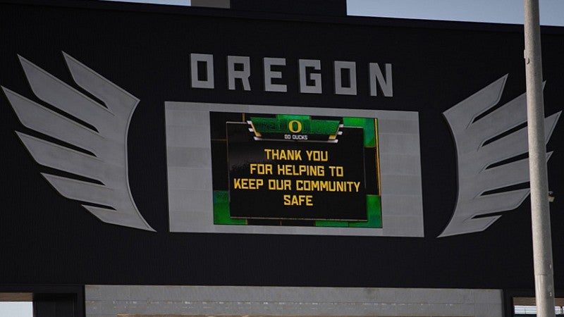 Autzen reader board with thank-you message