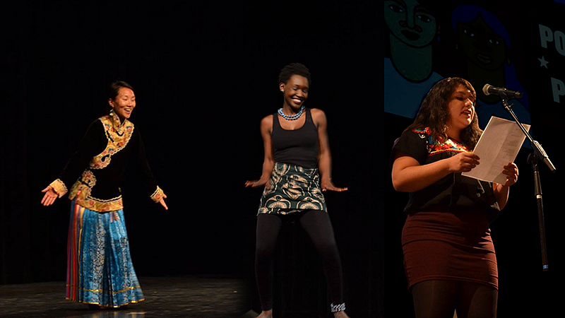 Three women performing at a Women's Heritage Month event