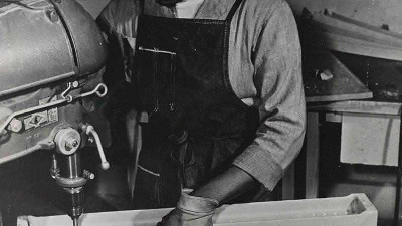 Lucille Little, Douglas Aircraft Co. works on airplane